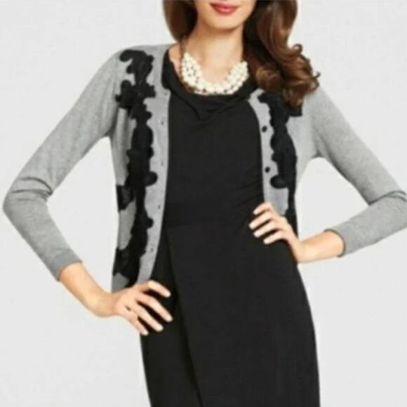 CAbi Women's Applique Cardigan Gray Black Size M - Picture 2 of 11